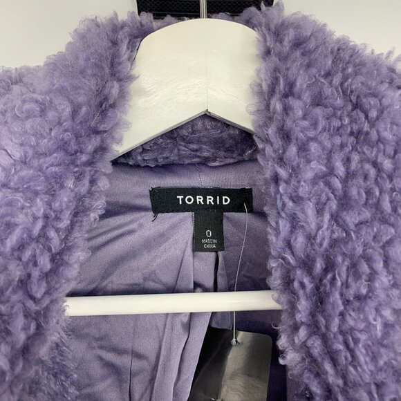 Torrid 0 Maxi Coat Size 12 Purple Soft Sherpa Open Front Lined NWT - Picture 8 of 15